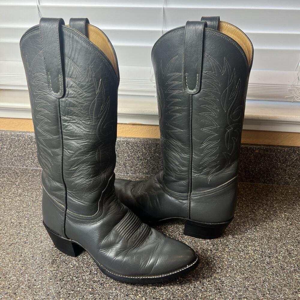 Tony Lama Bull Hide Boots Men's Size 9 B Gray Leather Western Style 2953 Pull On